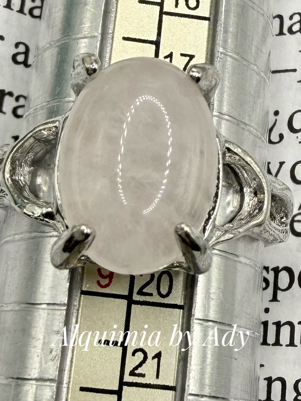 Pink Quartz Rhodium Silver Ring – 20mm Oval Stone, Tarnish-Resistant